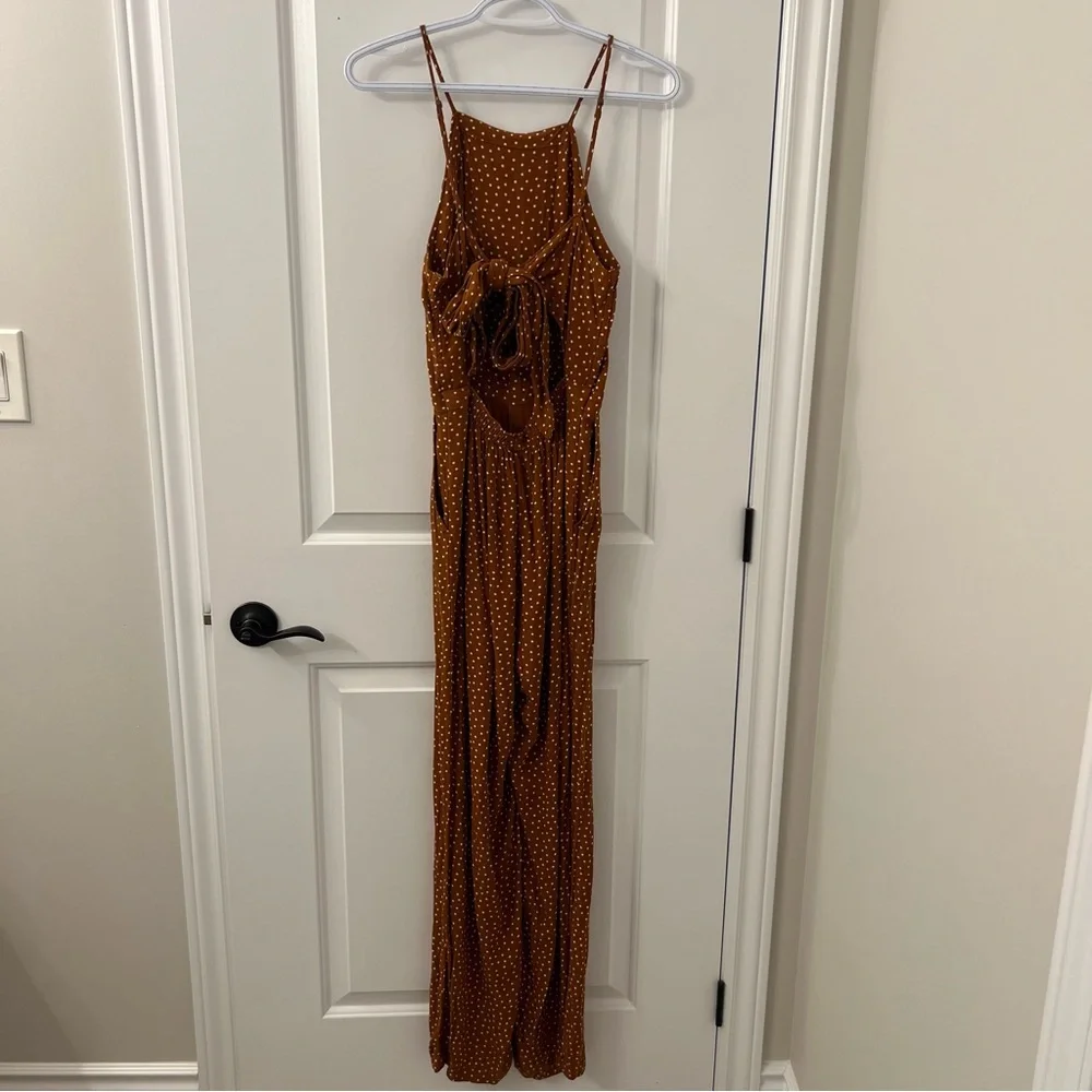 Abercrombie & Fitch Brown Polka Dot Wide-Leg Jumpsuit - Picture 6 of 10